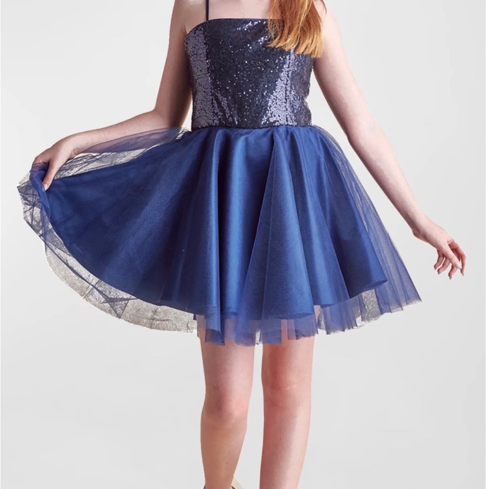 Un Deux Trois Navy Blue Sequin Tulle Party Dress